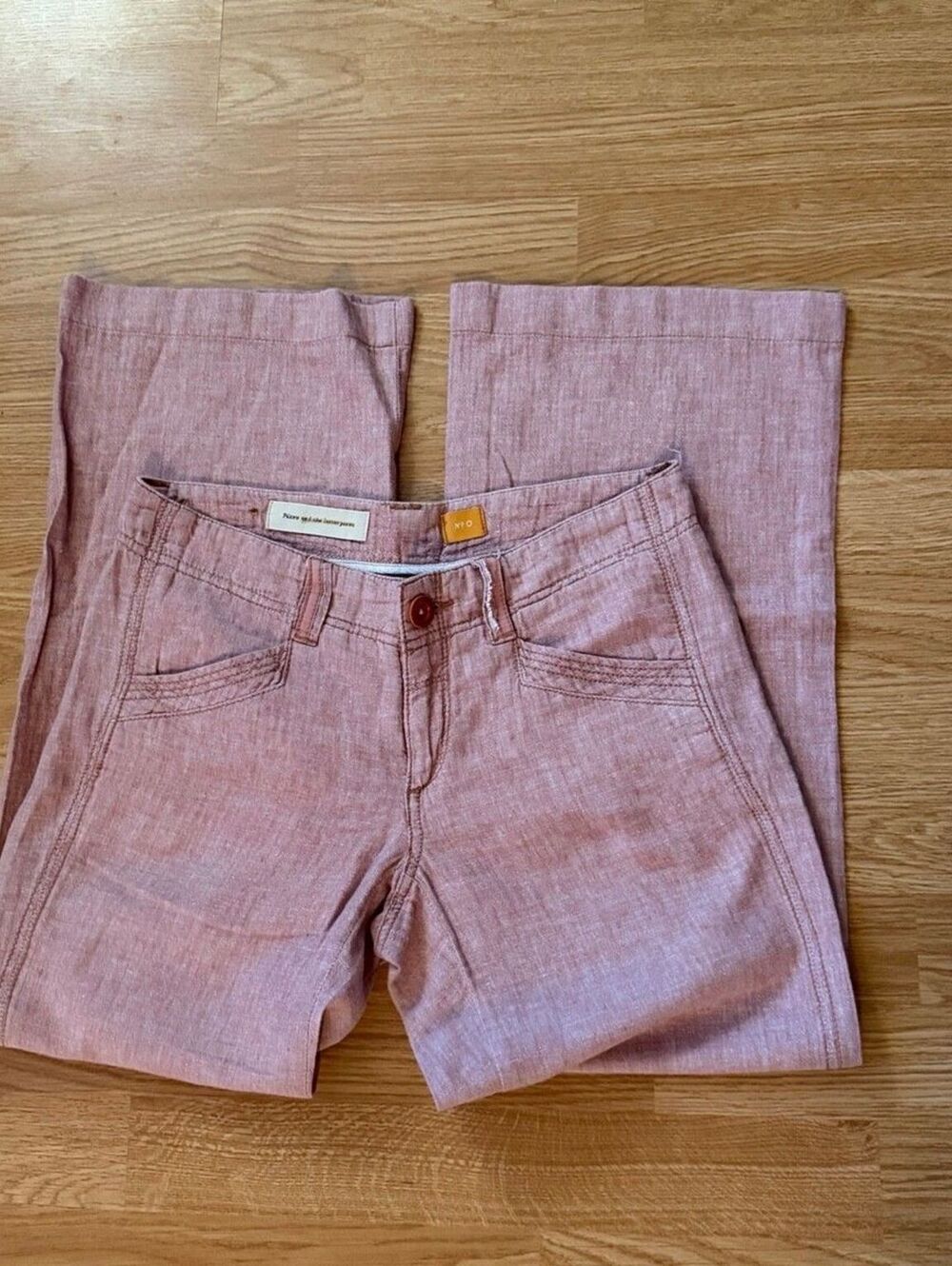 Pilcro Anthropologie Low Rise Wide Leg Linen Blend Pants Pink Size 0